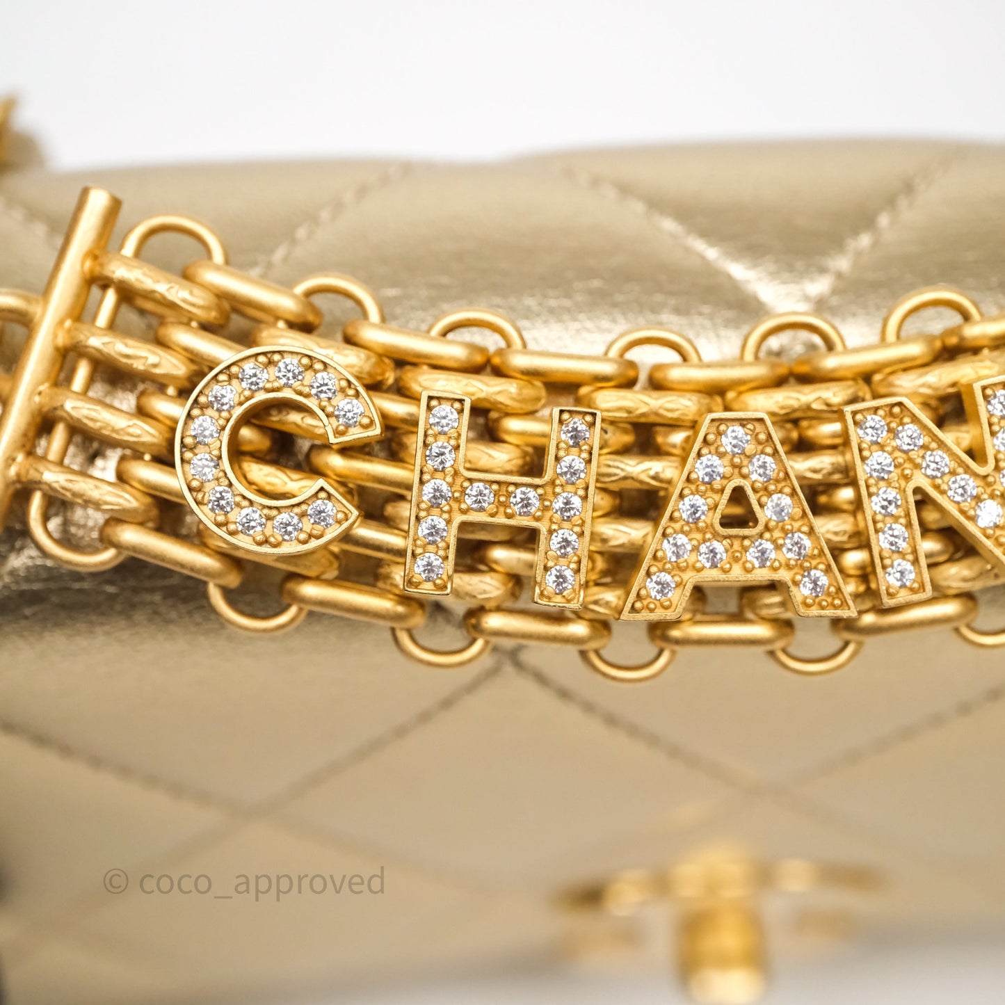 Chanel Mini Crystal Logo Handle Flap Bag Metallic Gold Lambskin 22S
