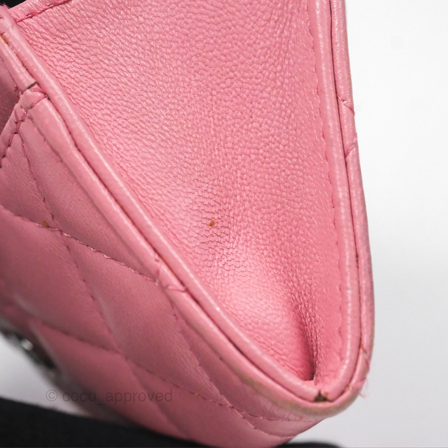 Chanel Quilted Flap Card Holder Pink Lambskin Silver Hardware