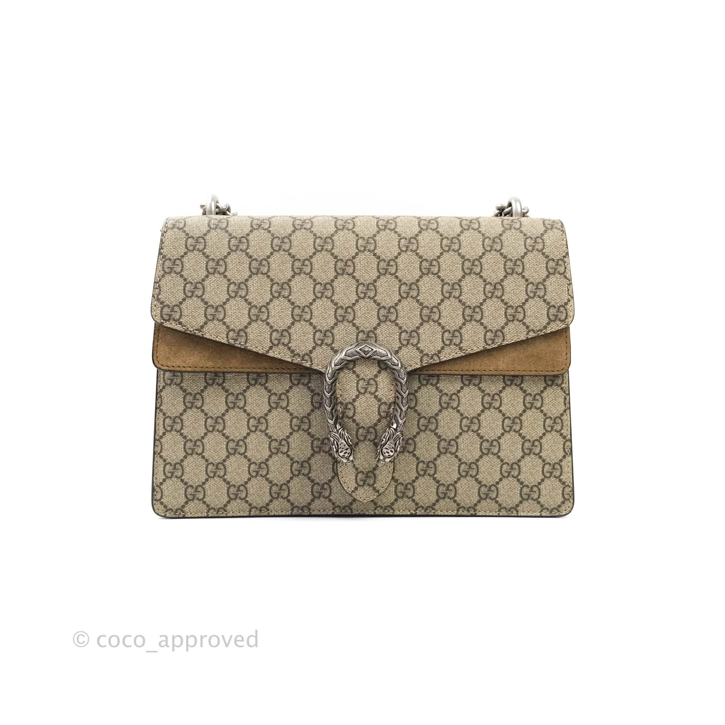 Gucci Dionysus Medium GG Supreme Canvas Suede Shoulder Bag Antique Silver Hardware