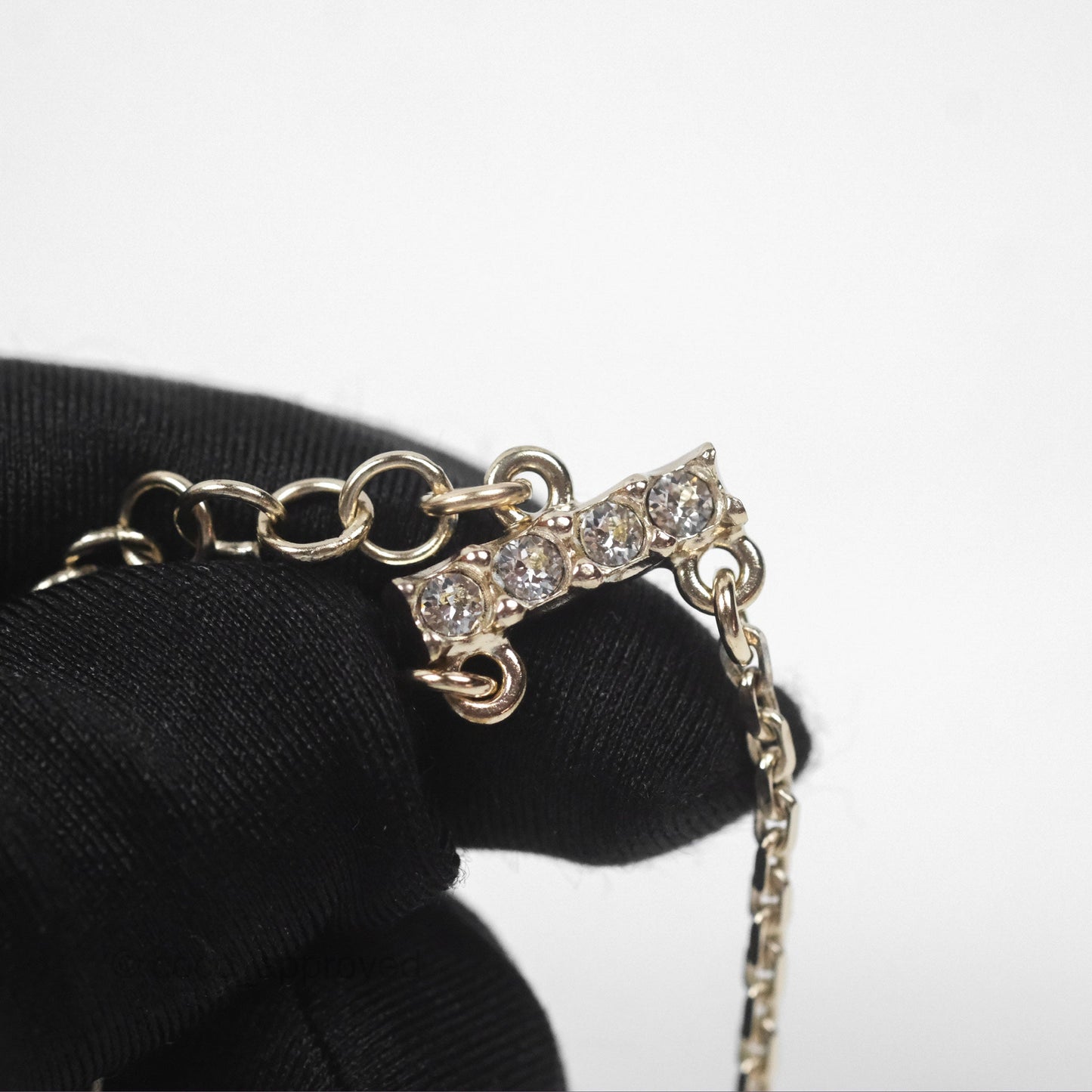 Chanel Crystal Chanel Logo Chain Choker Gold Tone 22S