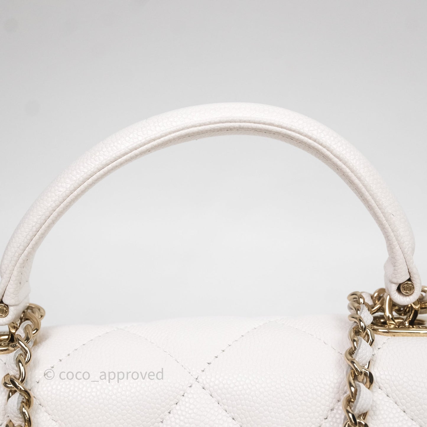 Chanel Small Coco Lady Quilted Flap Bag With Top Handle White Calfskin Gold Hardware