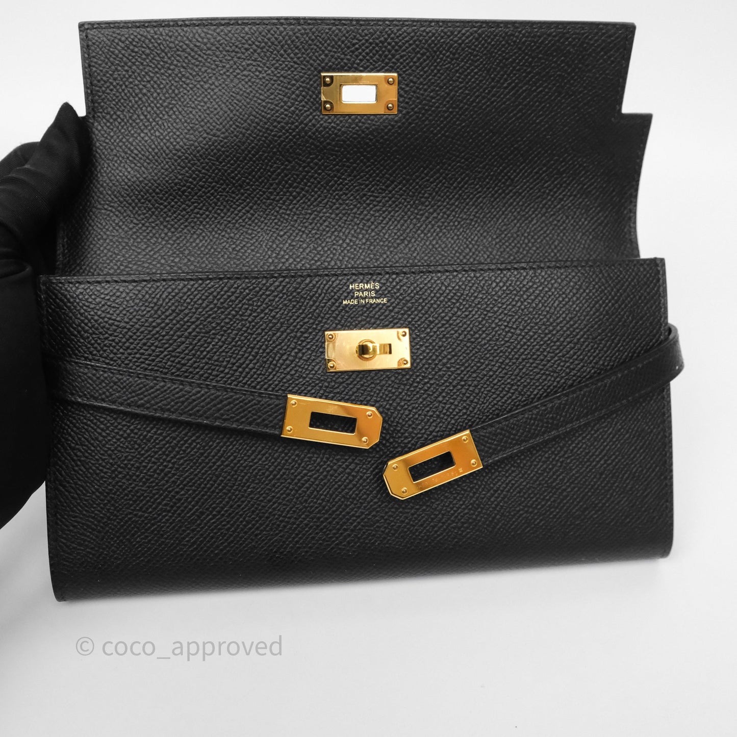 Hermès Kelly Wallet Black Noir 89 Epsom Gold Hardware