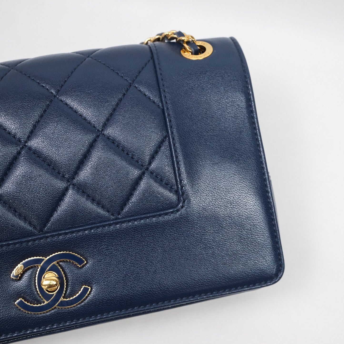Chanel Mademoiselle Vintage Flap Bag Navy Sheepskin Gold Hardware