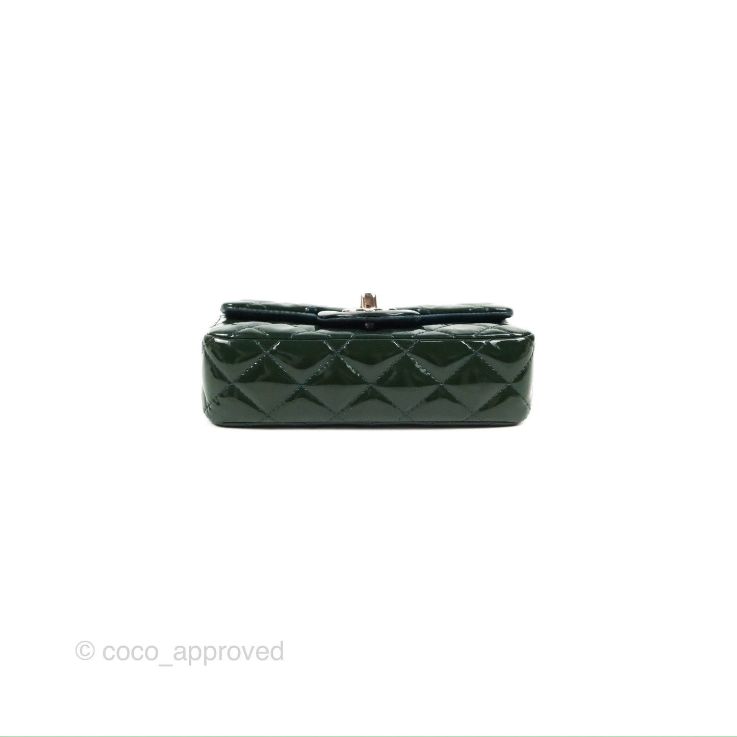 Chanel Quilted Extra Mini Rectangular Flap Teal Patent Silver Hardware