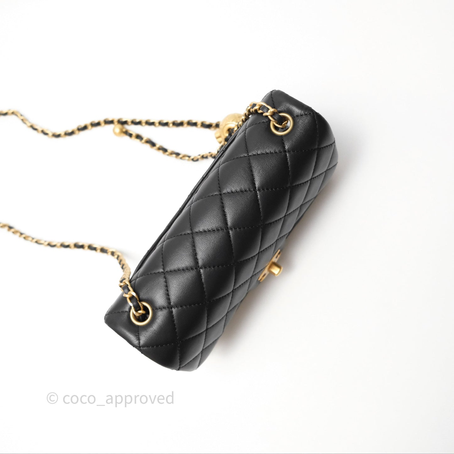 Chanel Mini Rectangular Pearl Crush Quilted Black Lambskin Aged Gold Hardware