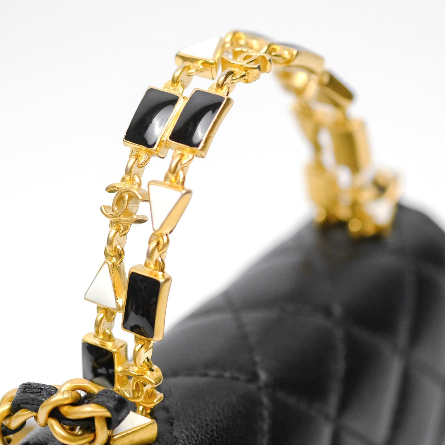 Chanel Mini Enamel Handle Clutch on Chain Black Lambskin Gold Hardware 22B