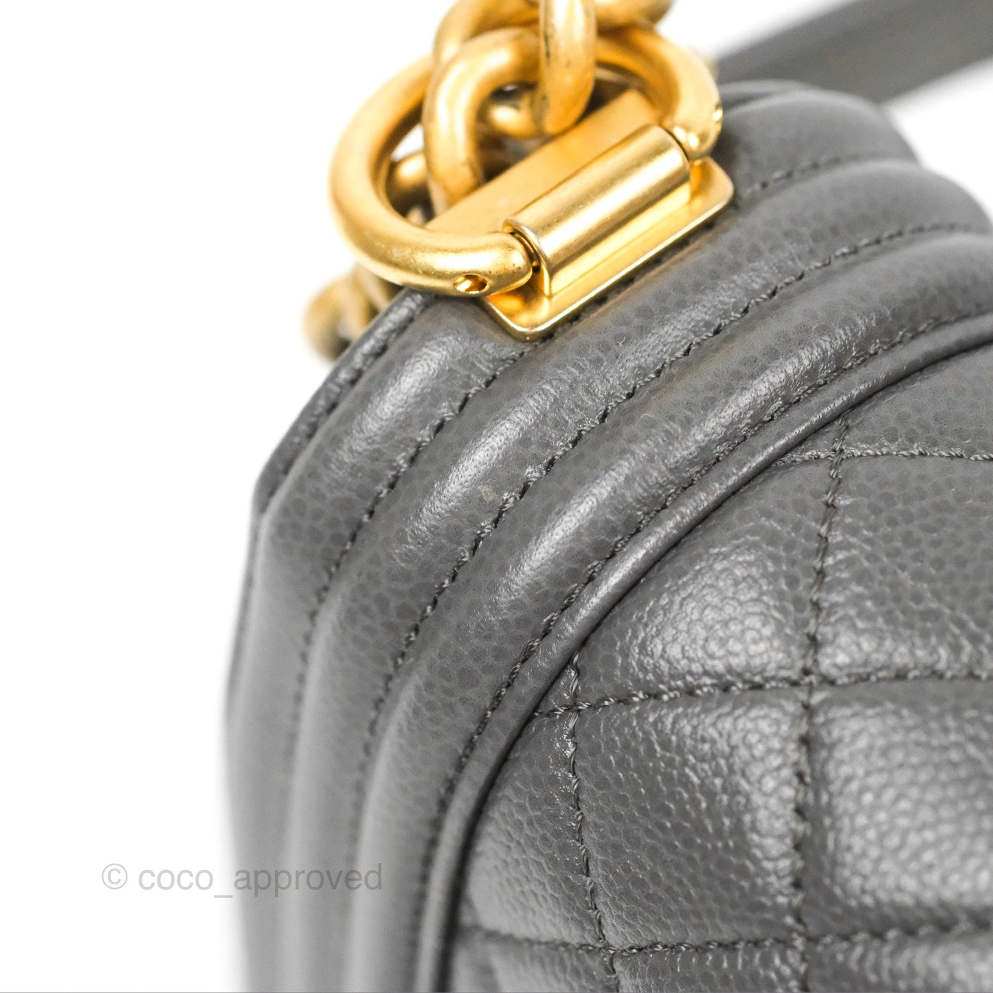 Chanel Small Boy Dark Grey Caviar Aged Gold Hardware