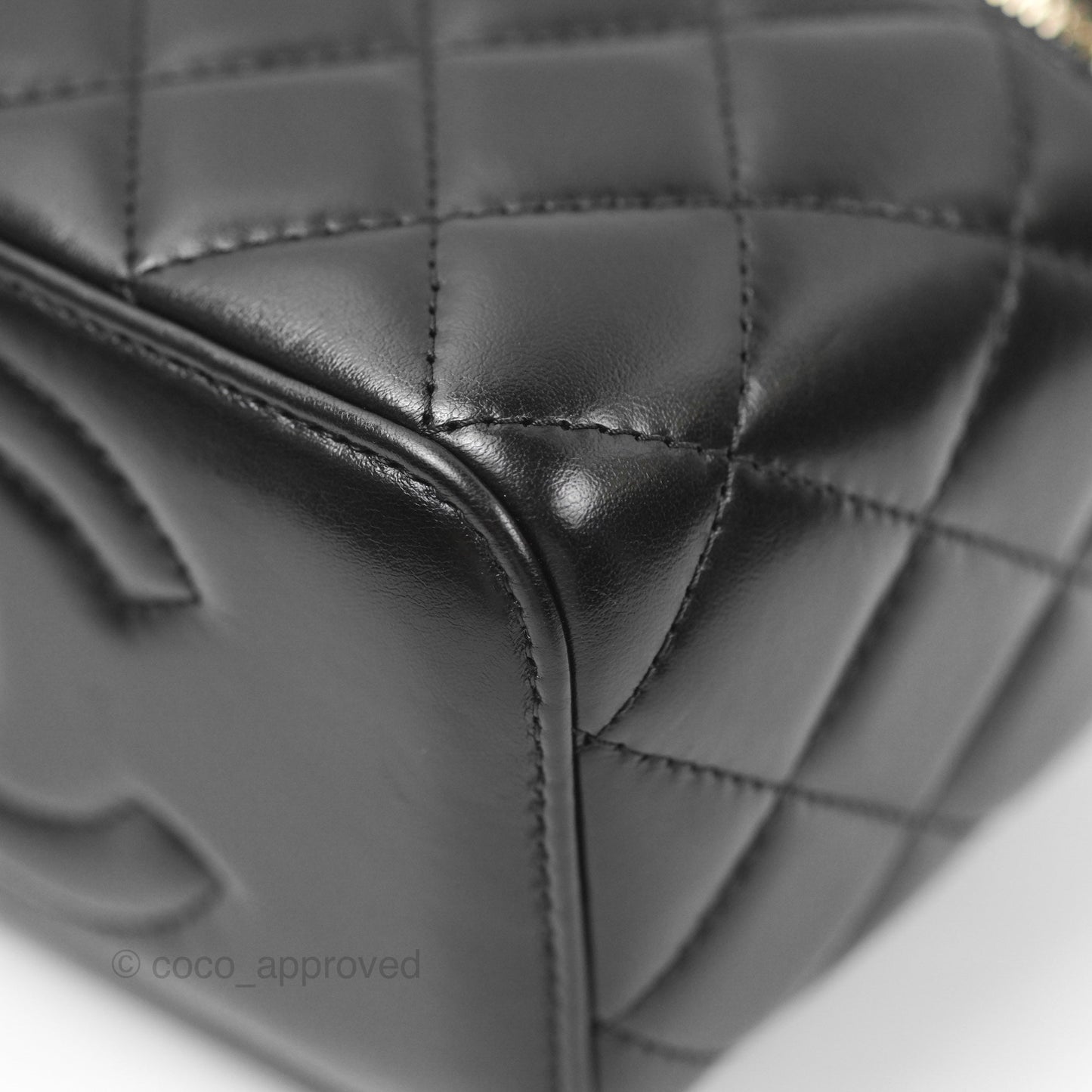 Chanel Vanity with Adjustable Chain Black Lambskin Aged Gold Hardware
