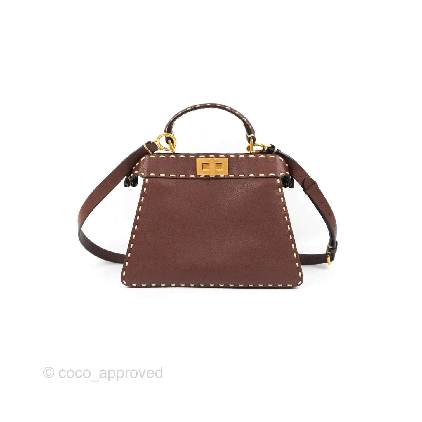 Fendi Peekaboo Iseeu Contrast Stitch Brick Brown Grained Leather Gold Hardware