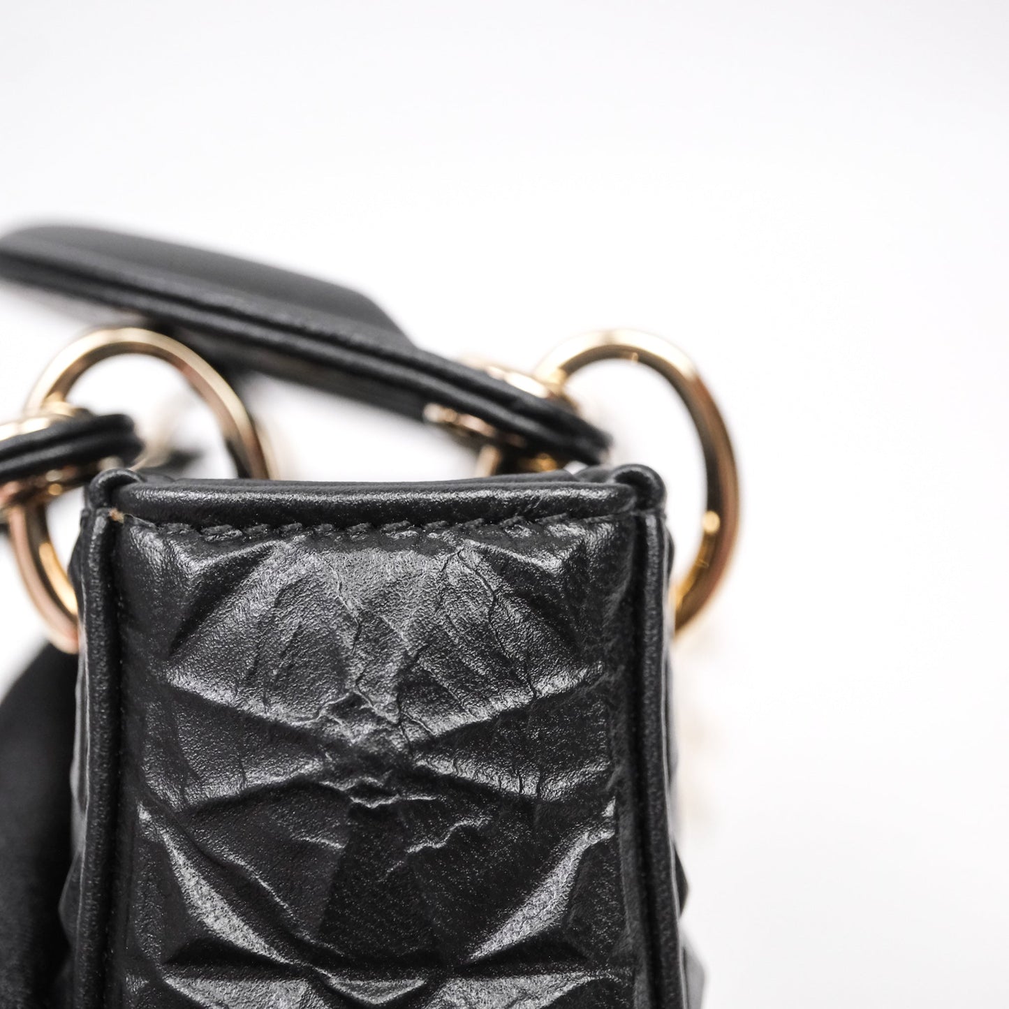 Dior Mirco Lady Dior Black Cannage Calfskin with Diamond Motif Gold Hardware