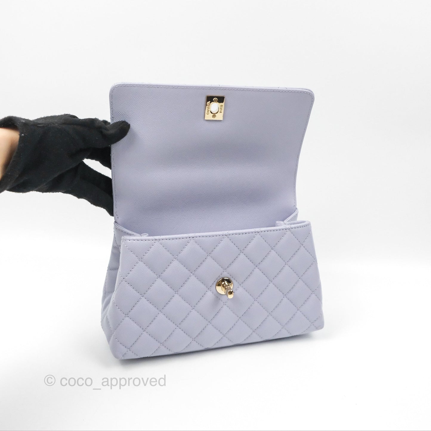 Chanel Small Coco Handle Quilted Purple Lilac Caviar Gold Hardware 21K