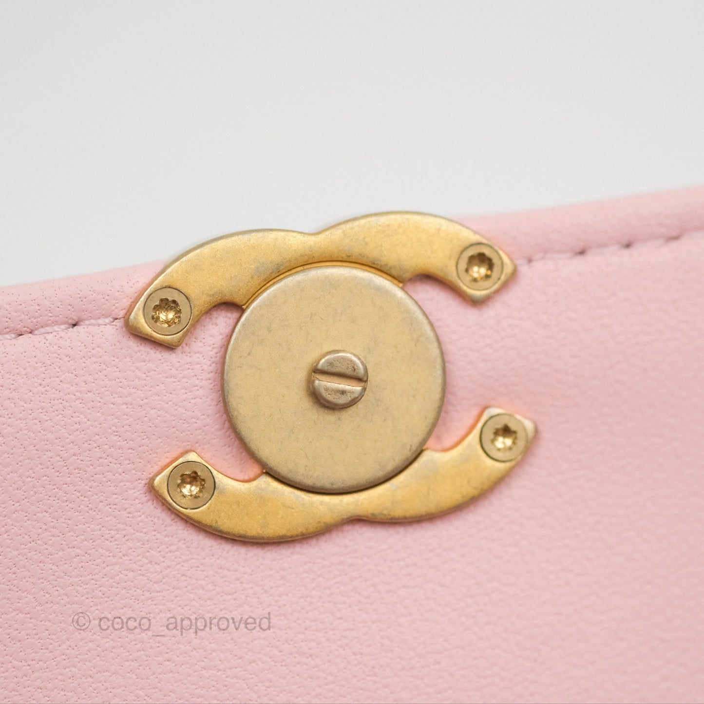 Chanel Enamel Top Handle Clutch with Chain Pink Lambskin Aged Gold Hardware 22B