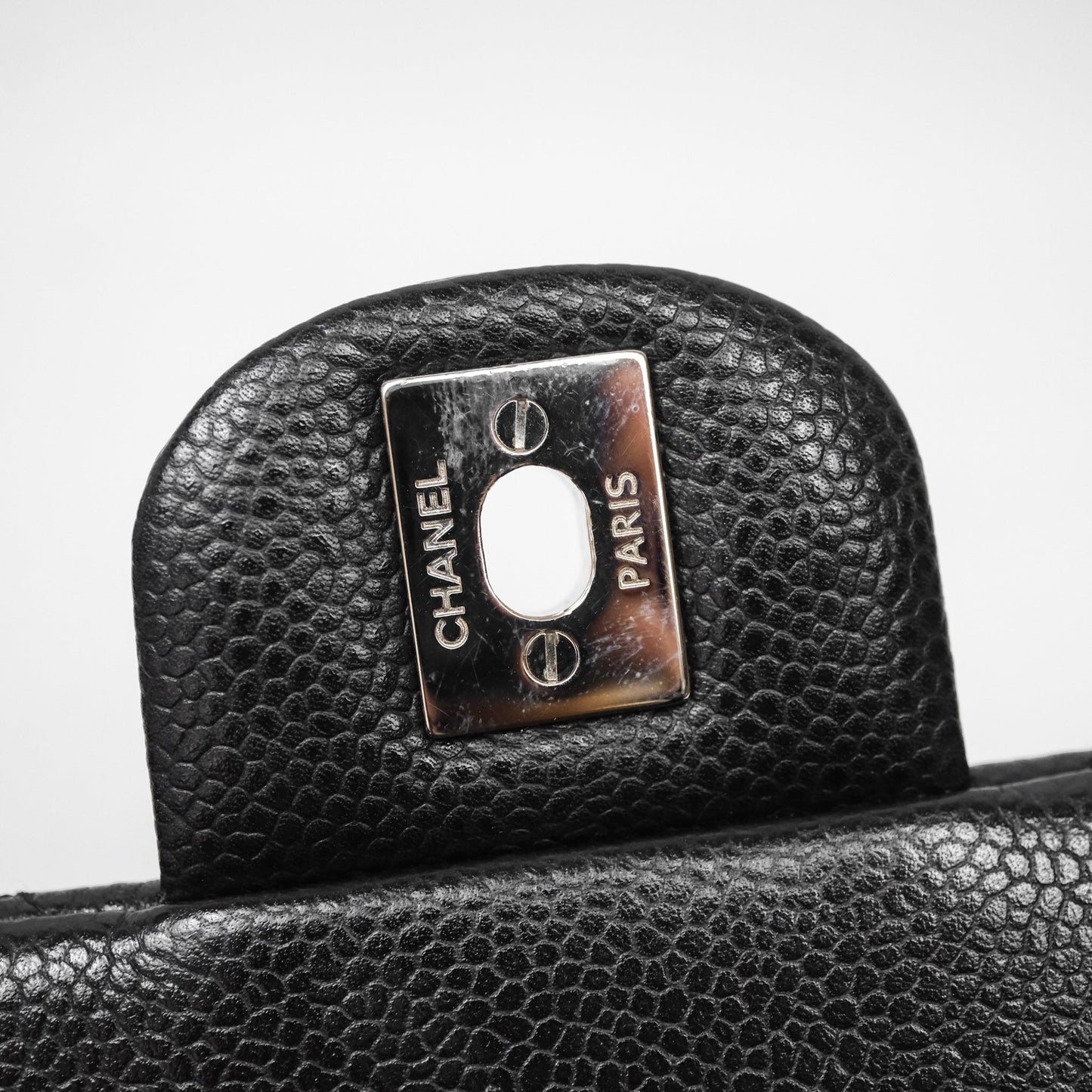 Chanel Quilted Clutch with Chain Black Caviar Silver Hardware