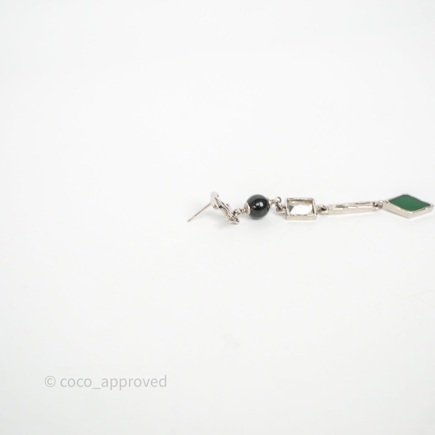 Chanel CC Black/ Green Resin Drop Earrings Silver Tone 26X
