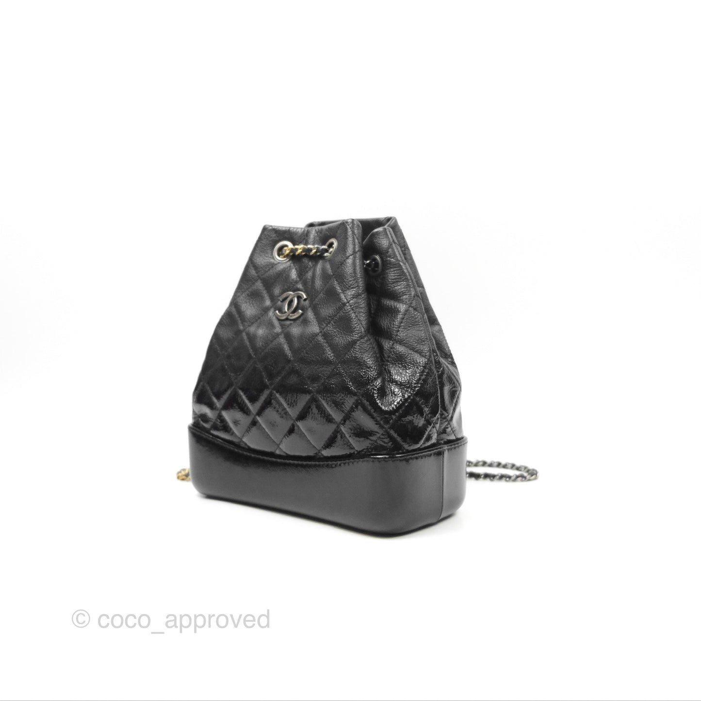 Chanel Small Gabrielle Backpack Black Patent Goatskin