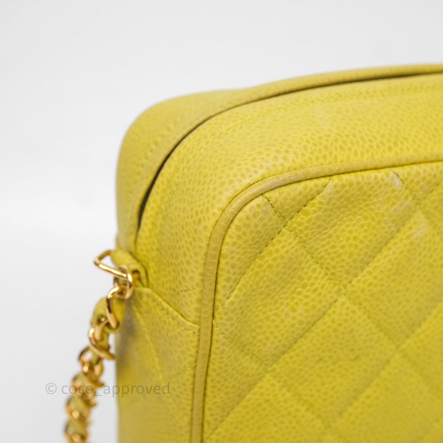 Chanel Vintage Quilted Camera Bag Green Yellow Caviar Gold Hardware