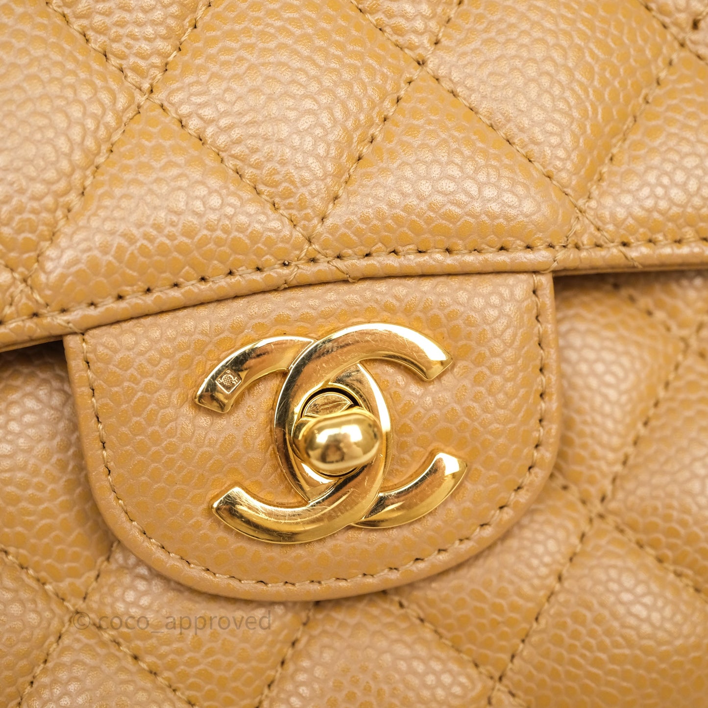 Chanel Classic M/L Medium Flap Quilted Dark Beige Caviar Gold Hardware