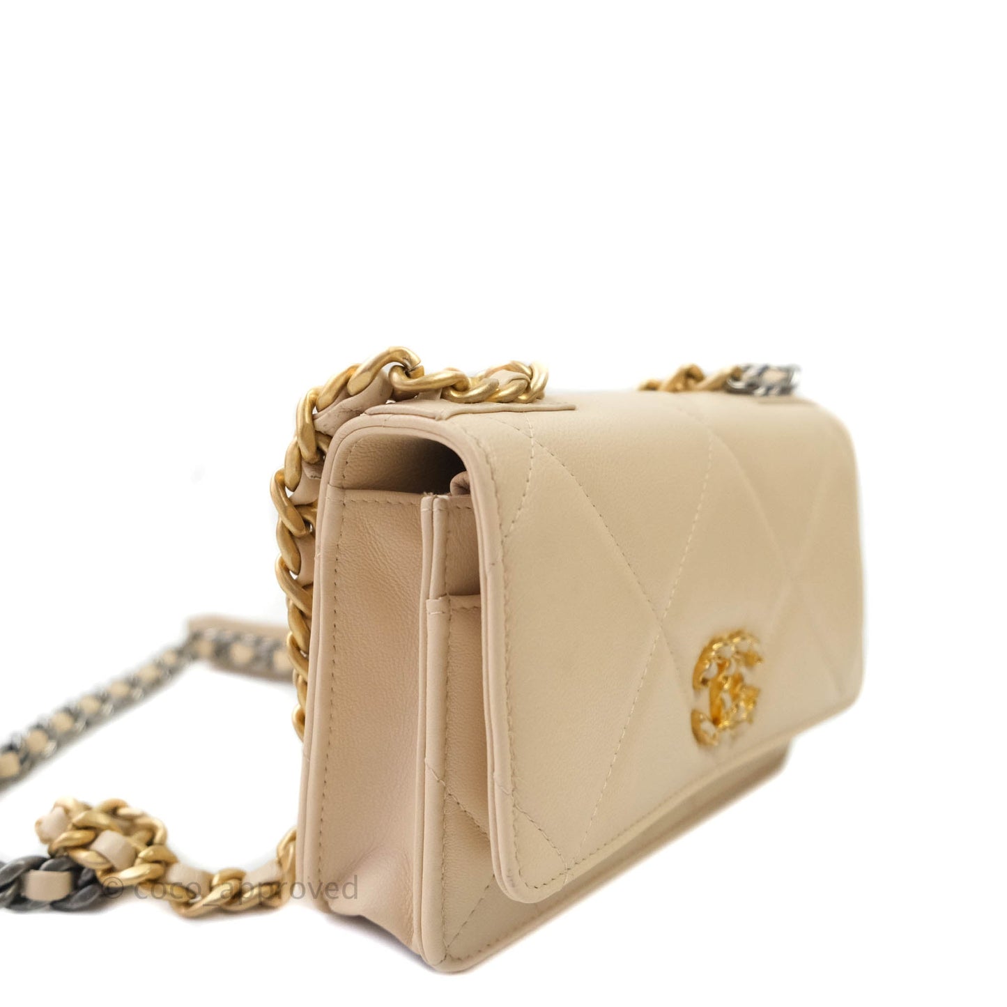 Chanel 19 Quilted Wallet on Chain WOC Beige Goatskin Mixed Hardware
