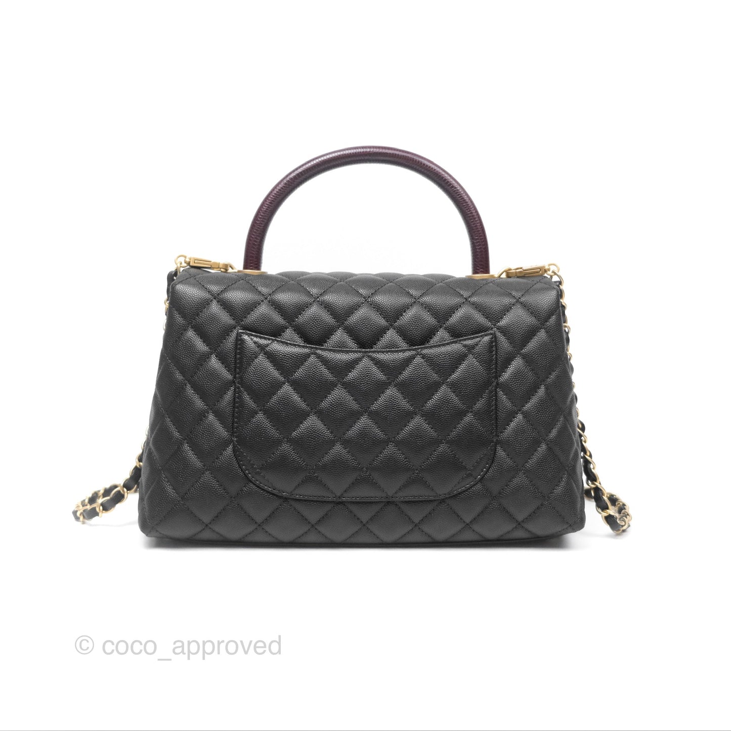 Chanel Medium Coco Handle Quilted Black Caviar Lizard Handle Gold Hardware