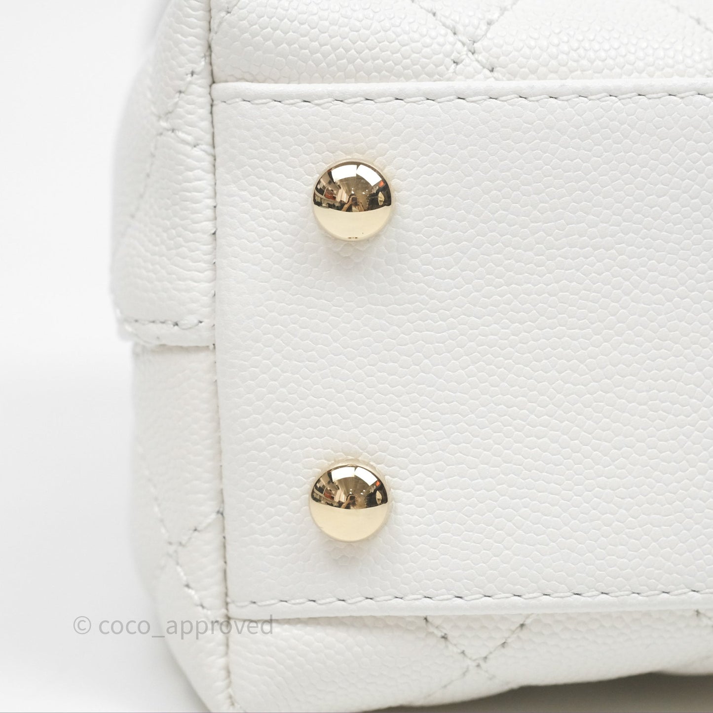 Chanel Small Coco Handle Quilted White Caviar Gold Hardware