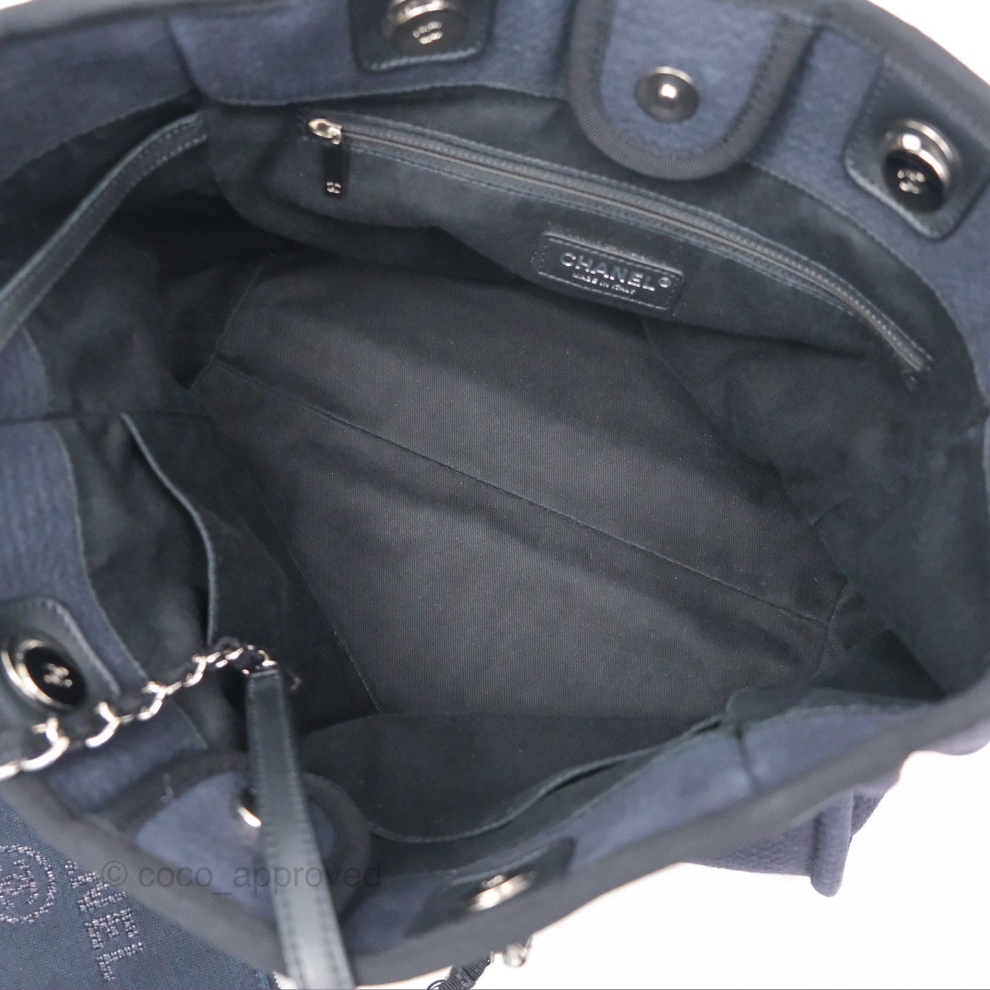 Chanel Medium Deauville Navy Canvas Silver Hardware