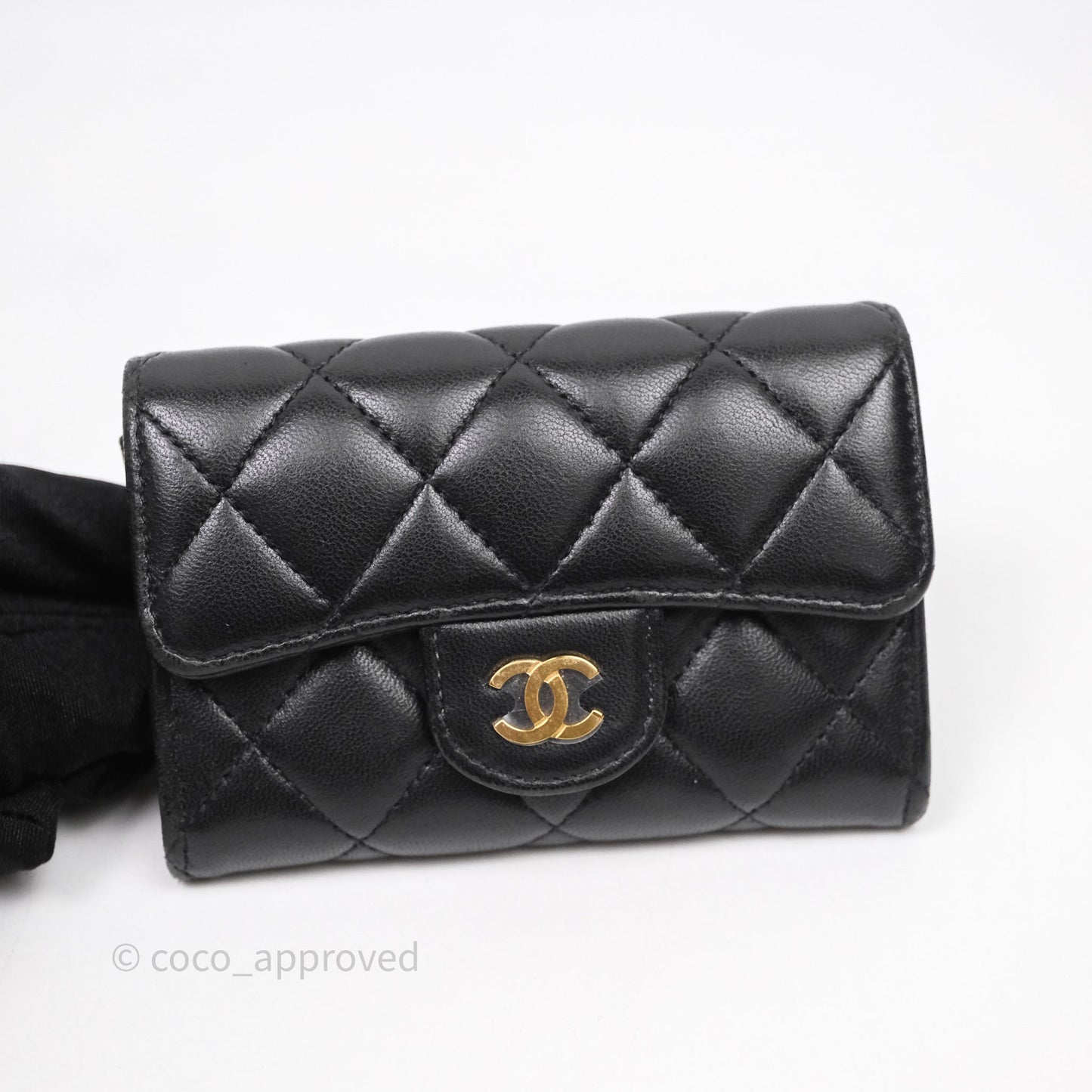 Chanel Quilted Flap Card Holder Black Lambskin Gold Hardware