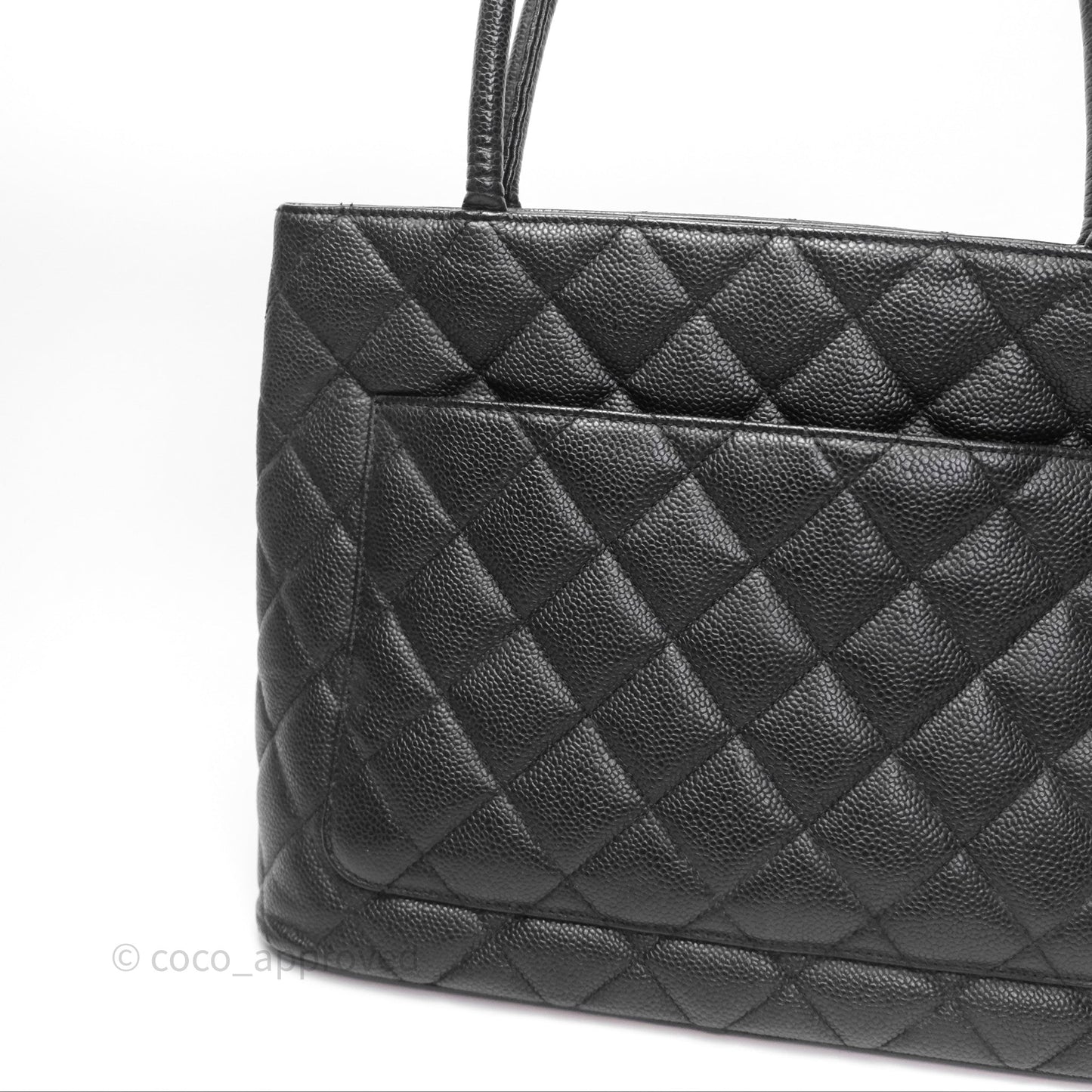 Chanel Vintage Medallion CC Black Caviar Tote Bag Gold Hardware