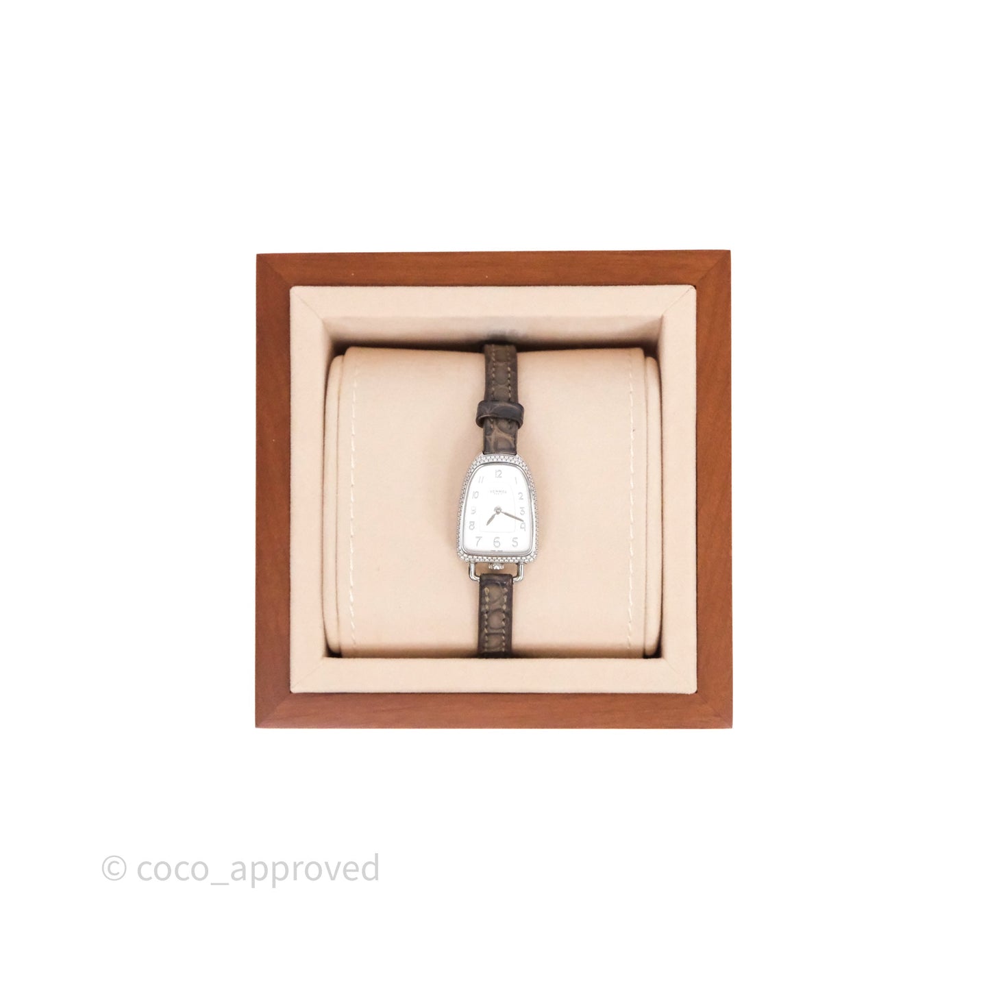 Hermès Galop d'Hermès Watch Medium Model 32MM Diamond Etoupe Alligator Palladium Hardware