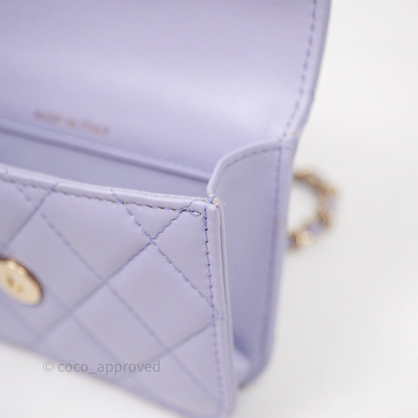 Chanel Mini Handle Flap Coin Purse With Chain Lilac Lambskin Gold Hardware