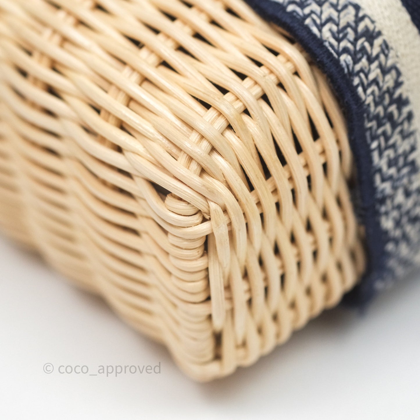 Christian Dior Dioriviera Medium Lady D-Joy Bag Natural Rattan and Blue Dior Oblique Jacquard
