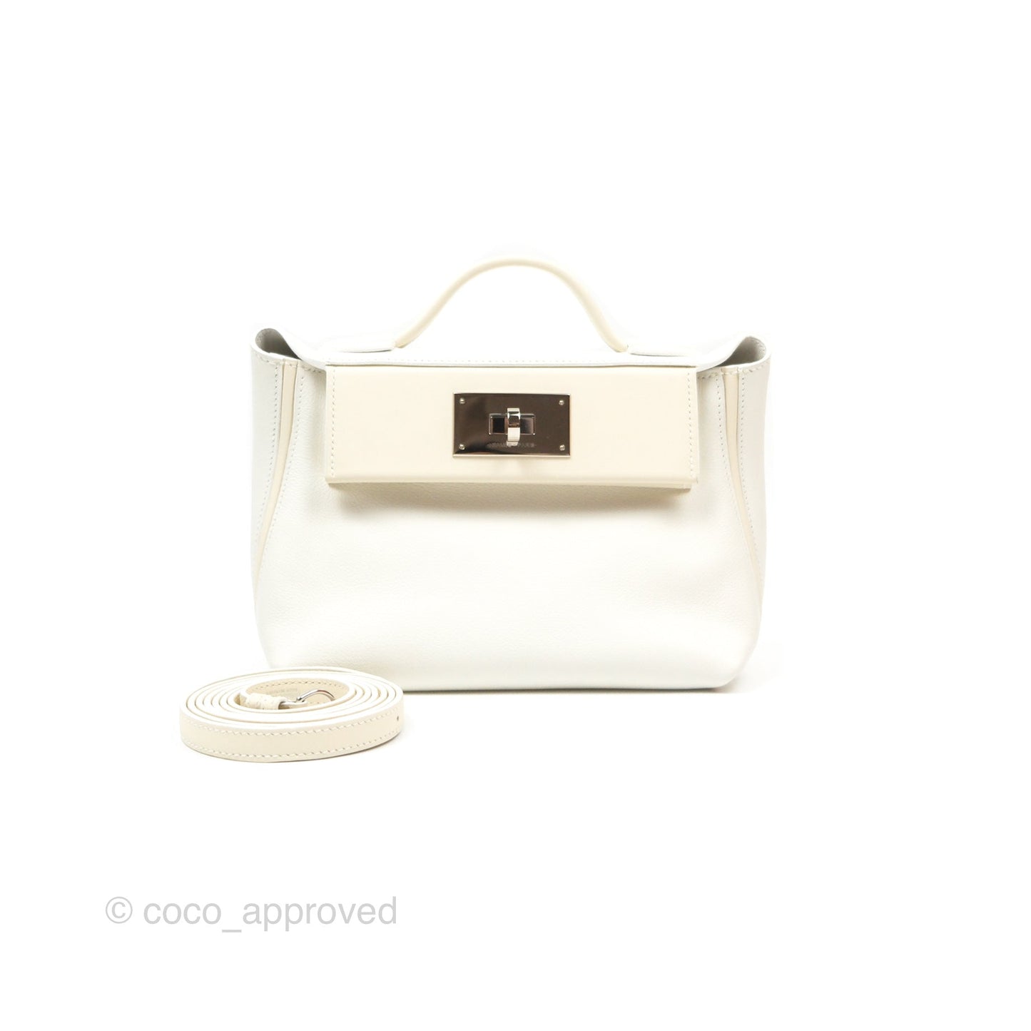 Hermès 24/24 21 Mini Blanc 01/ Nata I2 Evercolor/ Swift Palladium Hardware
