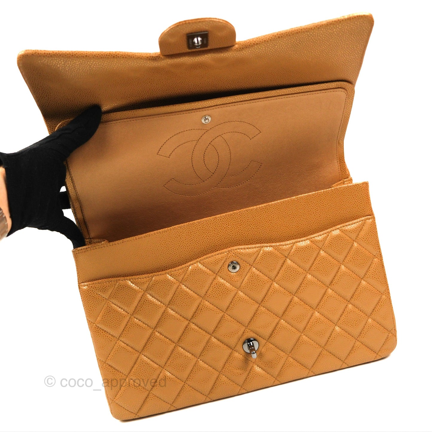 Chanel Quilted Maxi Double Flap Bronze Caviar Dark Silver Hardware