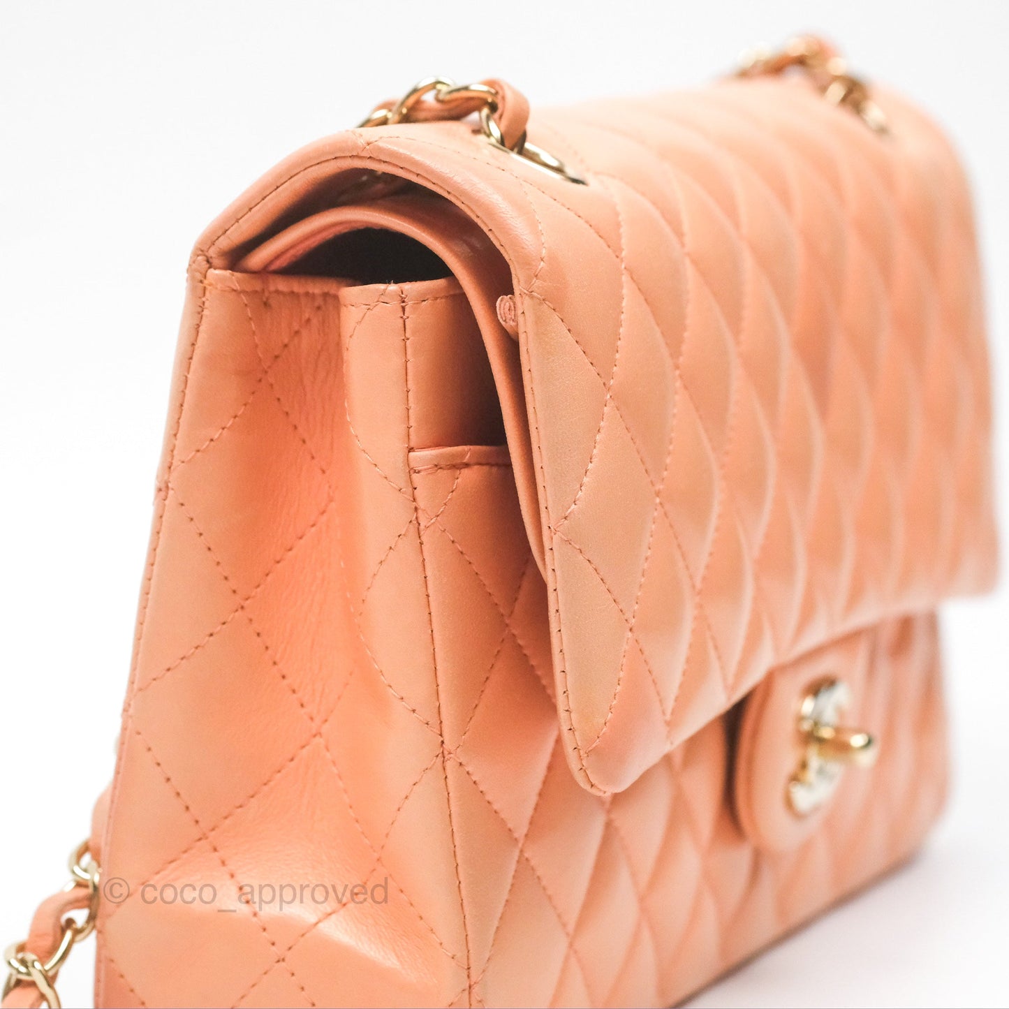 Chanel Classic M/L Medium Flap Quilted Peach Lambskin Gold Hardware