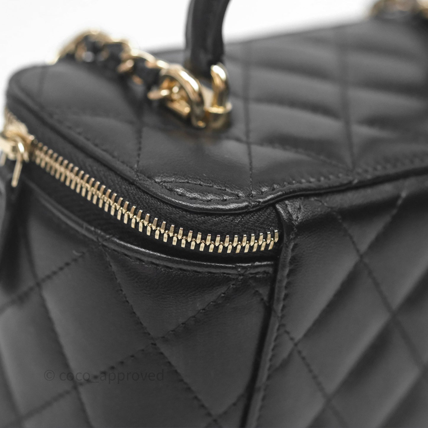 Chanel Classic Vanity Rectangular Top Handle With Chain Black Lambskin Gold Hardware