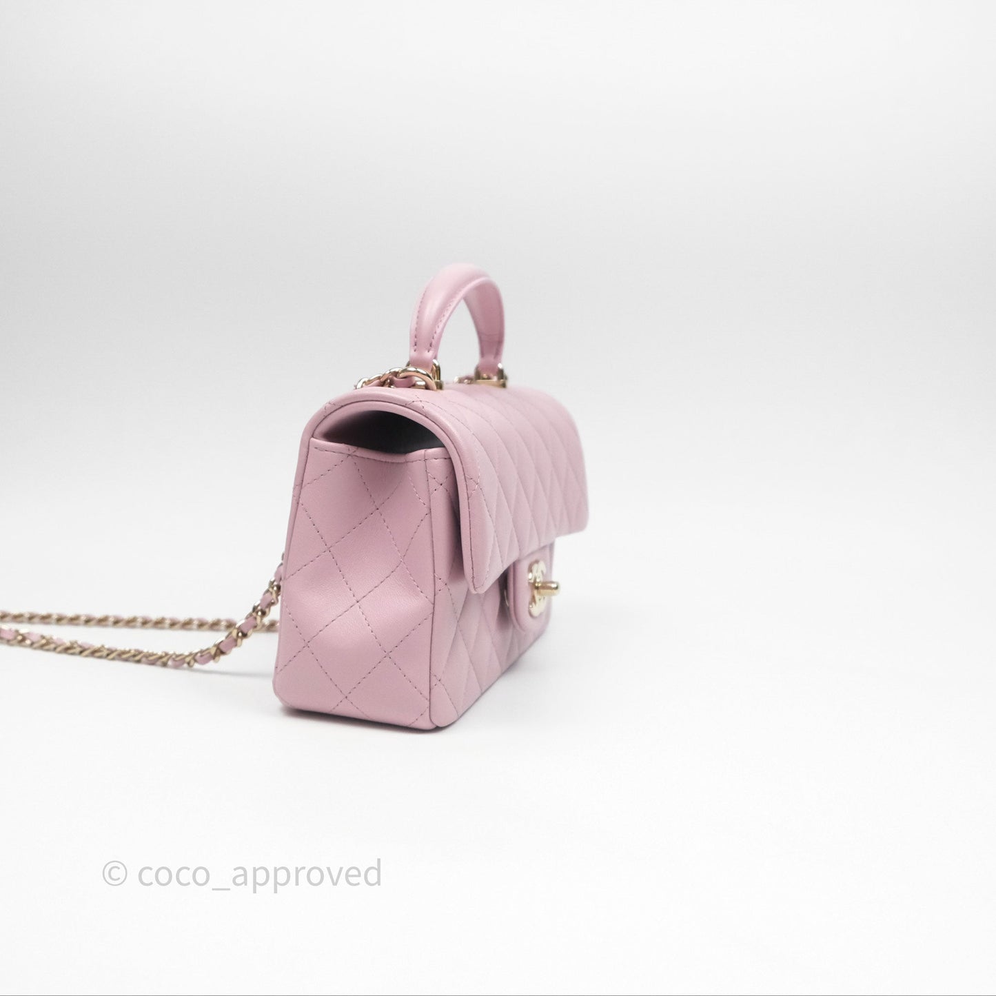 Chanel Top Handle Mini Rectangular Flap Pink Lambskin Gold Hardware