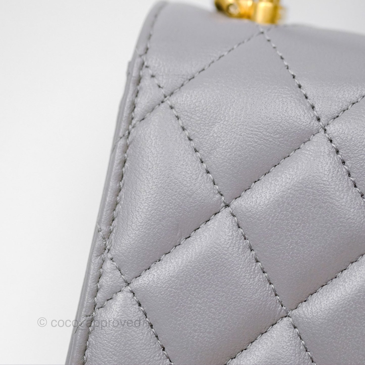 Chanel Mini Metal Handle Clutch With Chain Grey Lambskin Gold Hardware