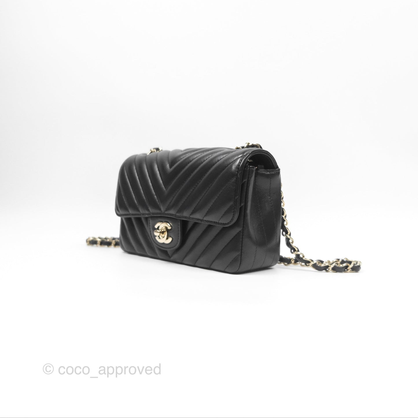 Chanel Mini Rectangular Flap Chevron Black Lambskin Gold Hardware