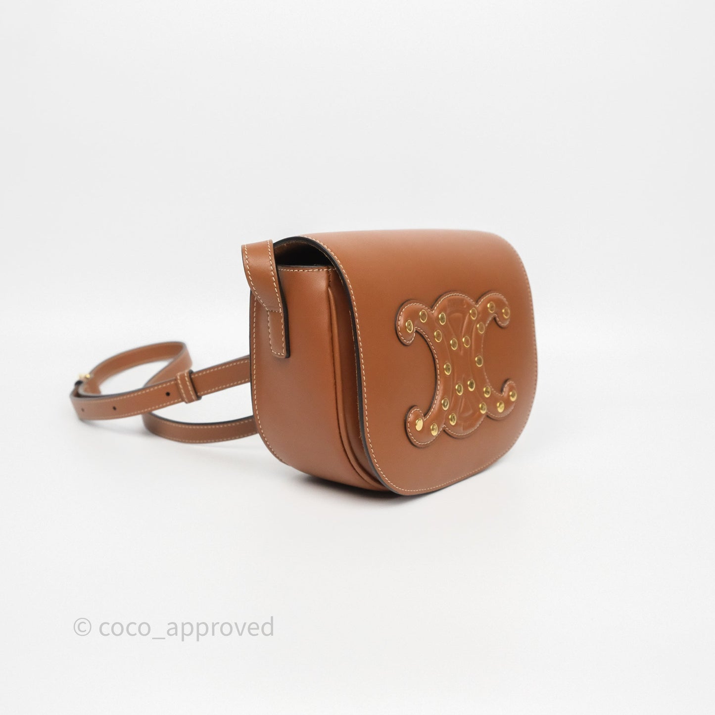Celine Gold Studs Folco Cuir Triomphe in Smooth Calfskin Tan