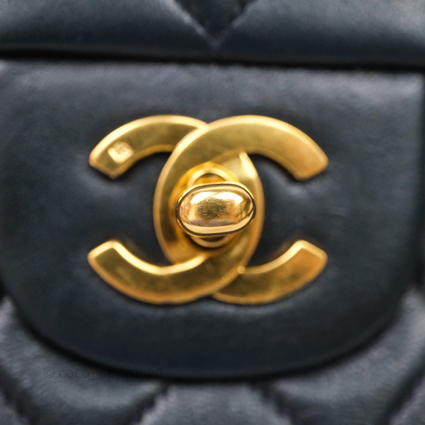 Chanel Vintage M/L Lambskin Medium Double Flap Bag Navy 24K Gold Hardware