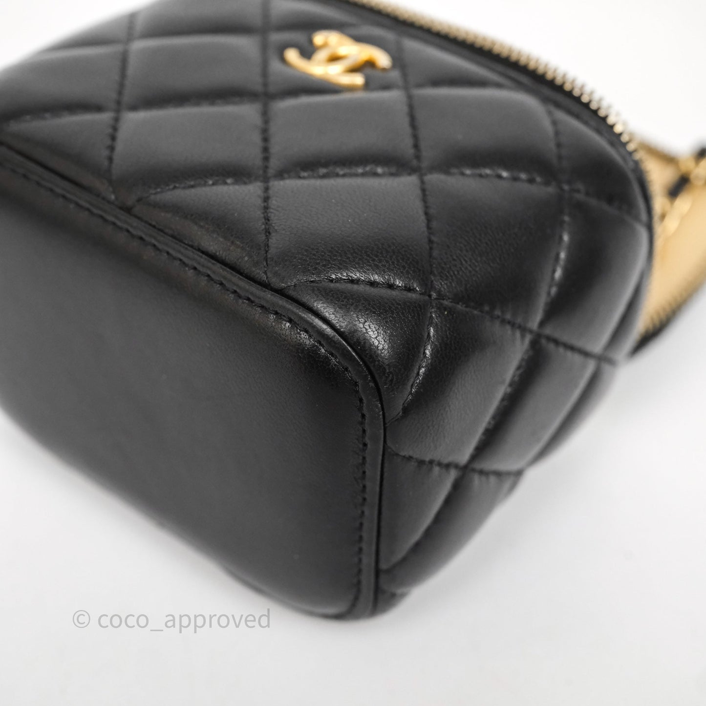 Chanel Mini Black Lambskin Vanity Pearl Crush With Chain Gold Hardware