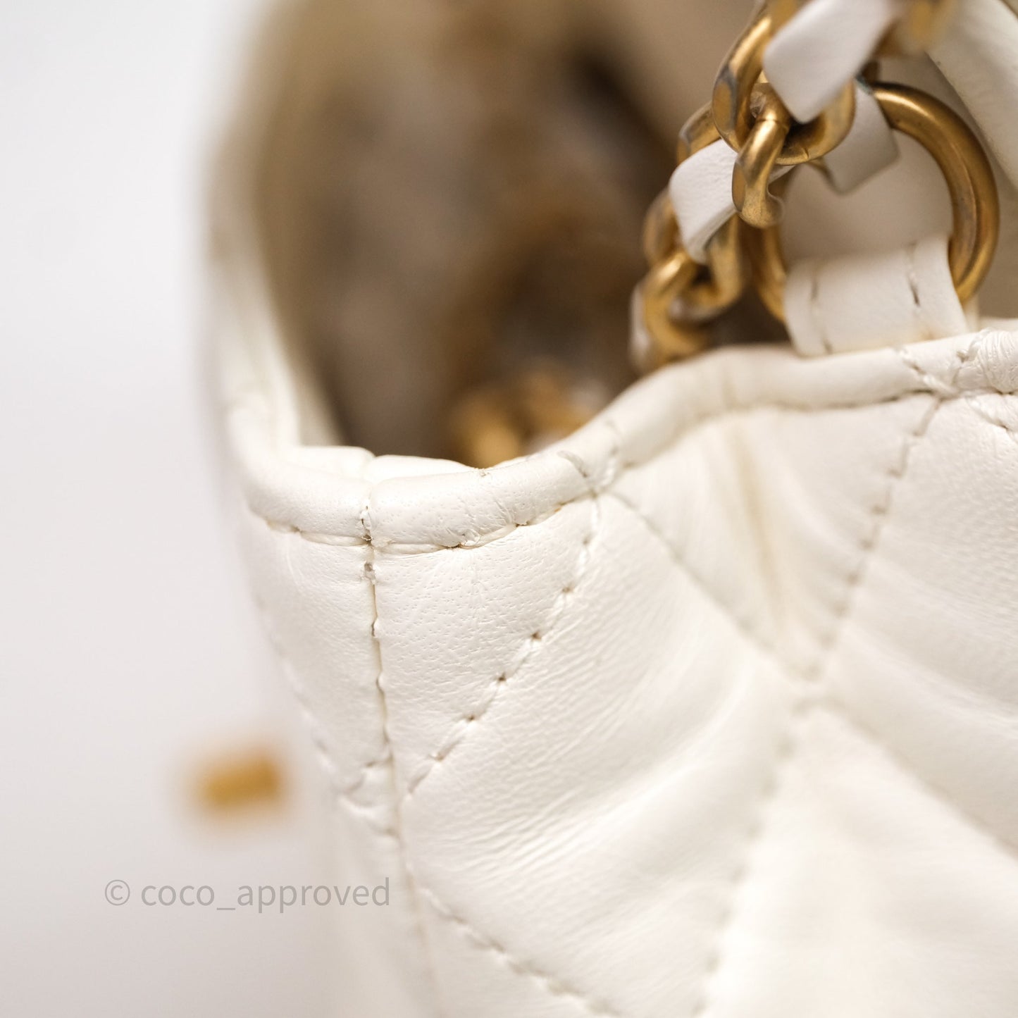 Chanel Mini Rectangular Pearl Crush White Lambskin Aged Gold Hardware
