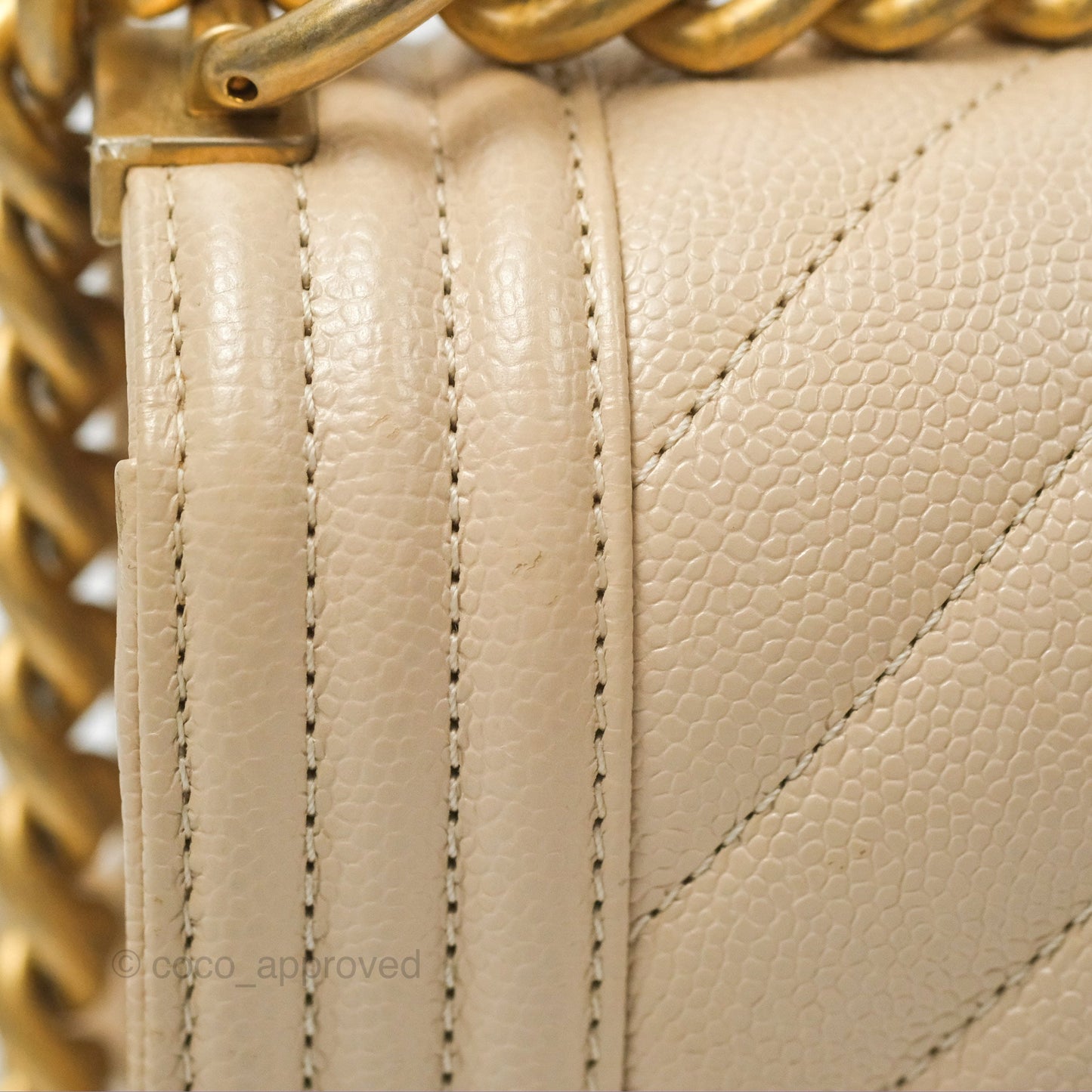 Chanel Chevron Small Boy Cream Ivory Caviar Aged Gold Hardware