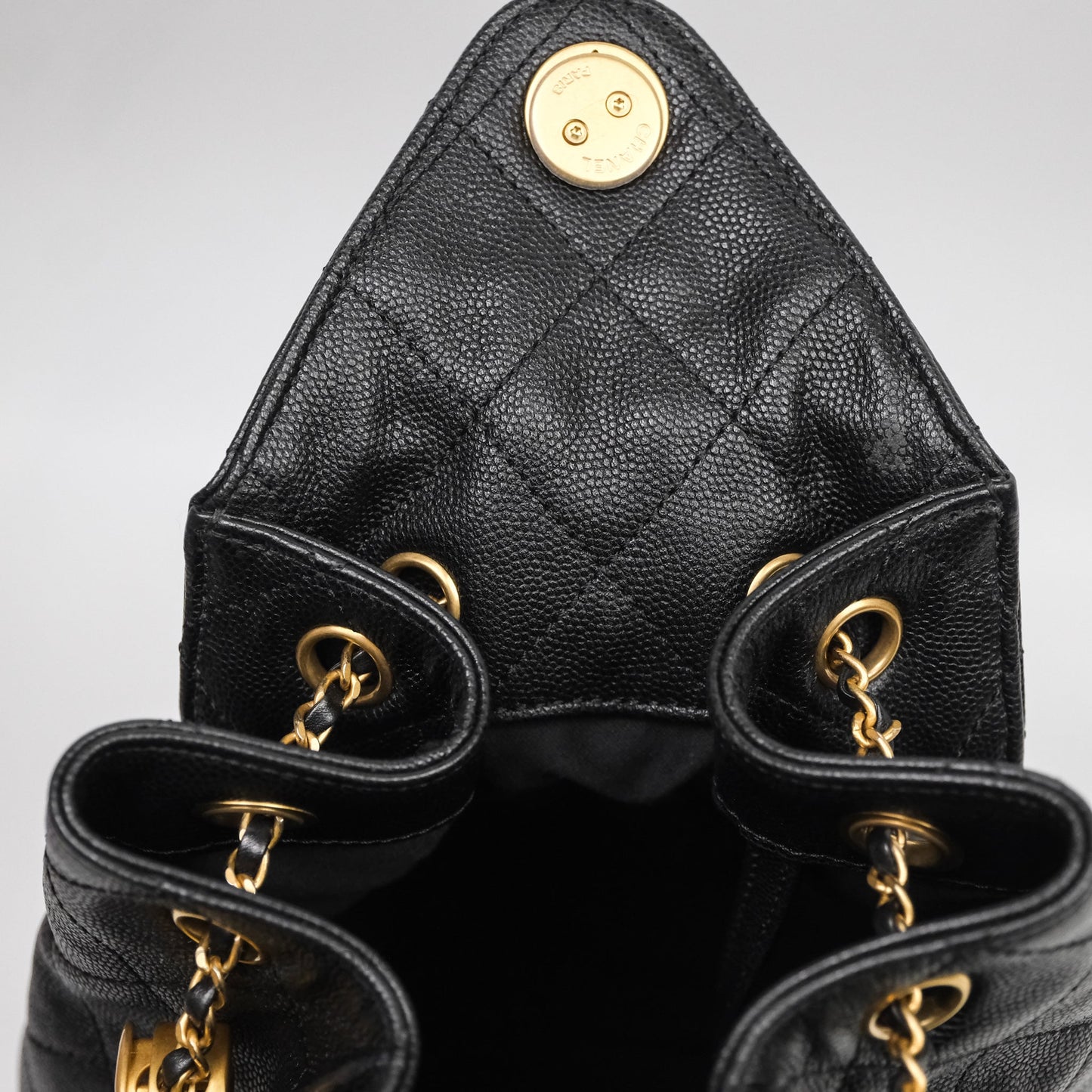Chanel 25 Medium Black Caviar Aged Gold Hardware