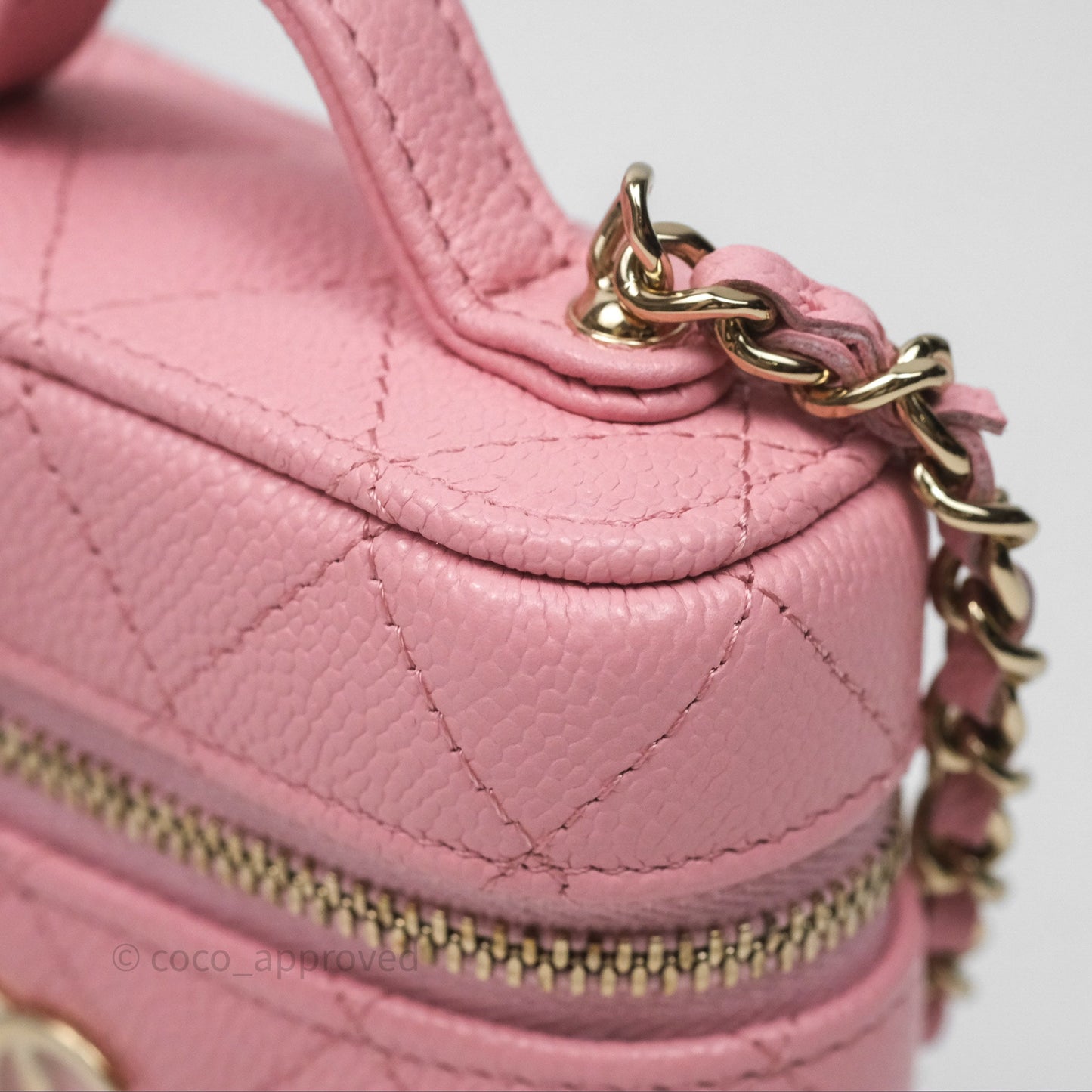 Chanel Quilted Mini Handle With Care Vanity Case With Chain Pink Caviar Gold Hardware