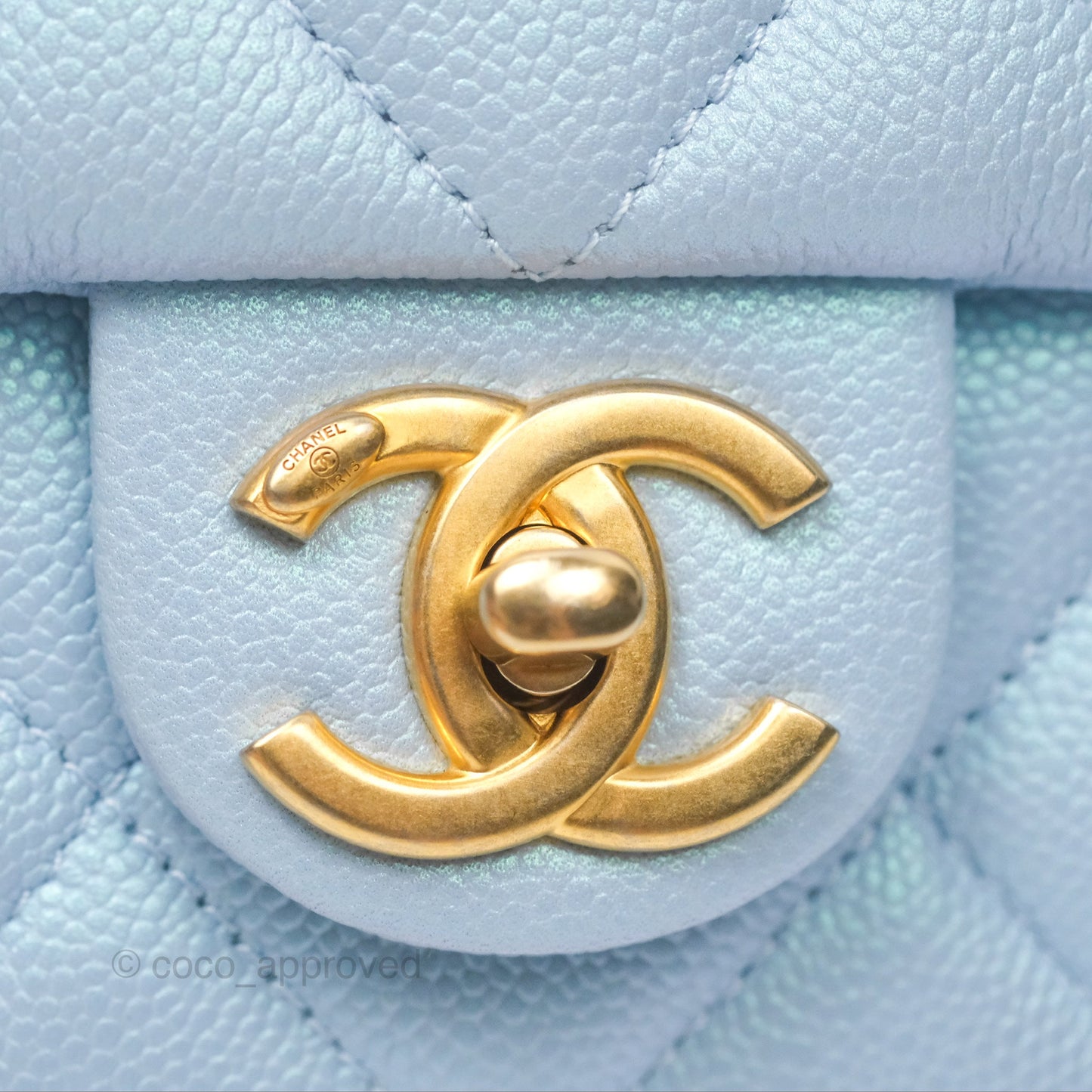 Chanel Quilted My Perfect Mini Iridescent Blue Caviar Aged Gold Hardware
