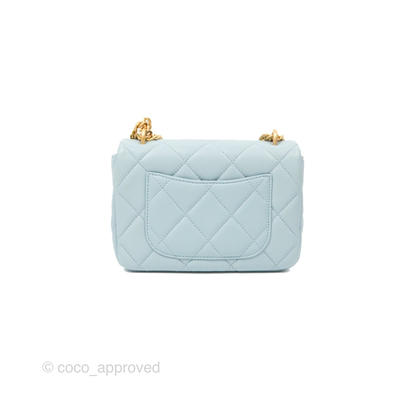 Chanel Quilted Enamel Pending CC Mini Square Flap Baby Blue Lambskin 22P
