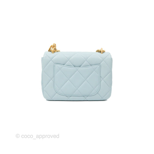 Chanel Quilted Enamel Pending CC Mini Square Flap Baby Blue Lambskin 22P