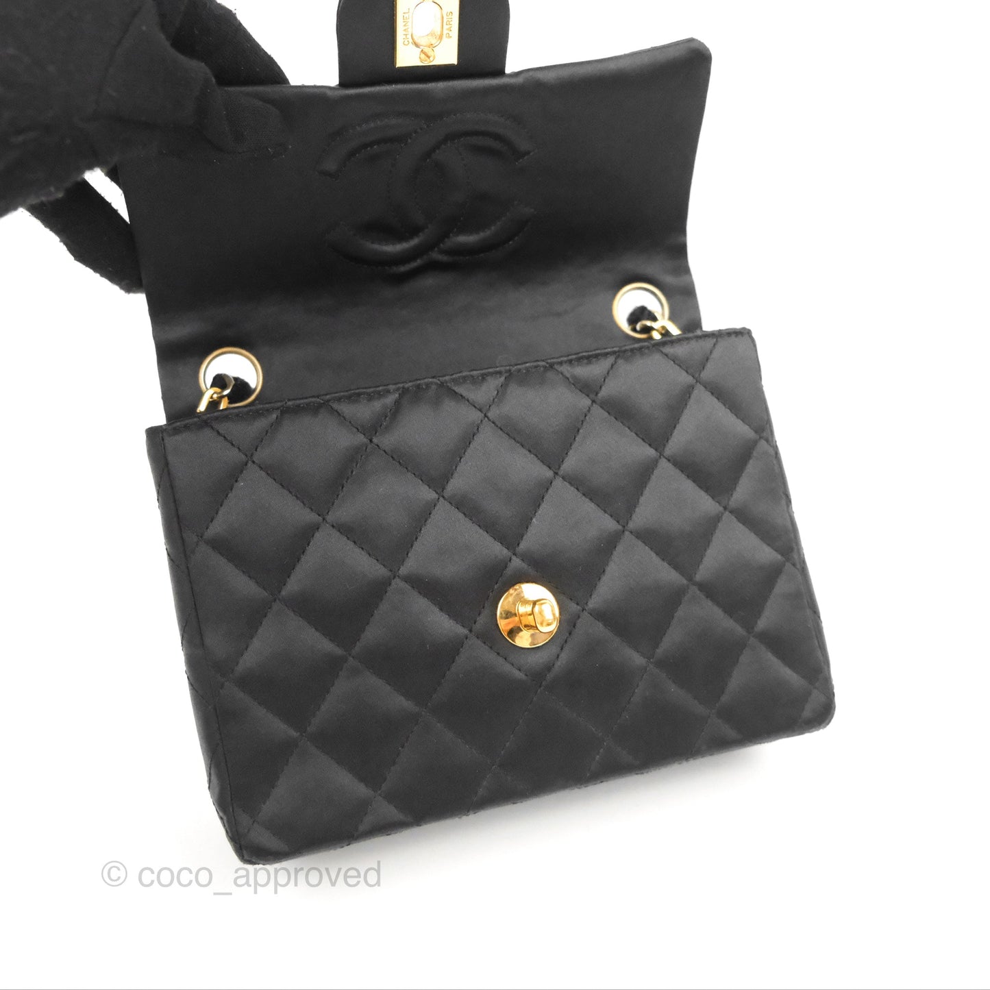 Chanel Mini Square Black Satin Gold Hardware