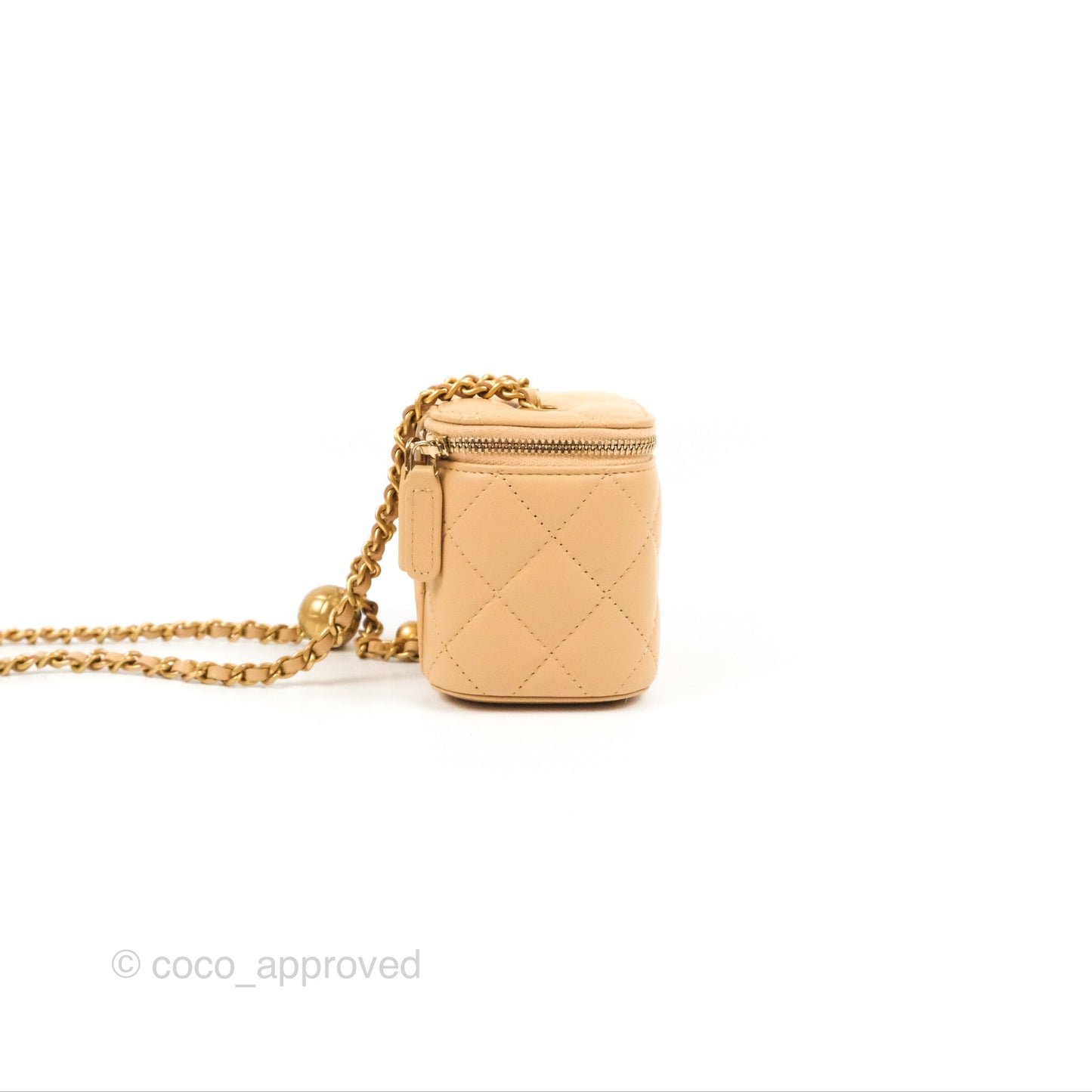 Chanel Mini Pearl Crush Vanity With Chain Beige Lambskin Aged Gold Hardware