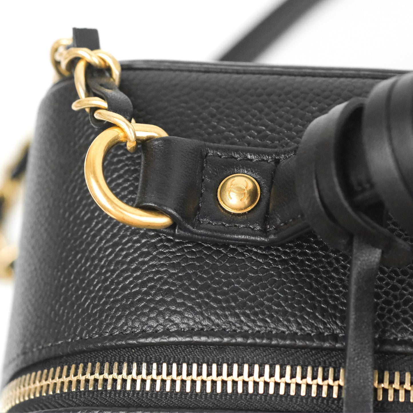 Chanel Quilted Large CC Filigree Vanity Case Black Caviar Gold Hardware